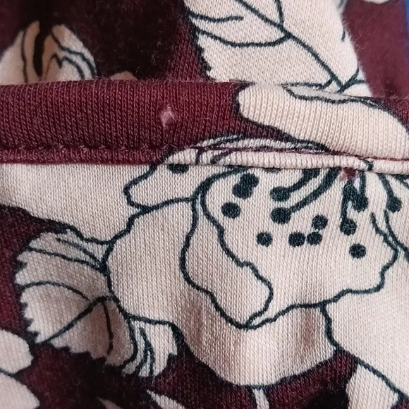 Lands' End 100% Cotton Burgundy and Pink Floral Midi Dress Long Sleeve Size L - Picture 6 of 6